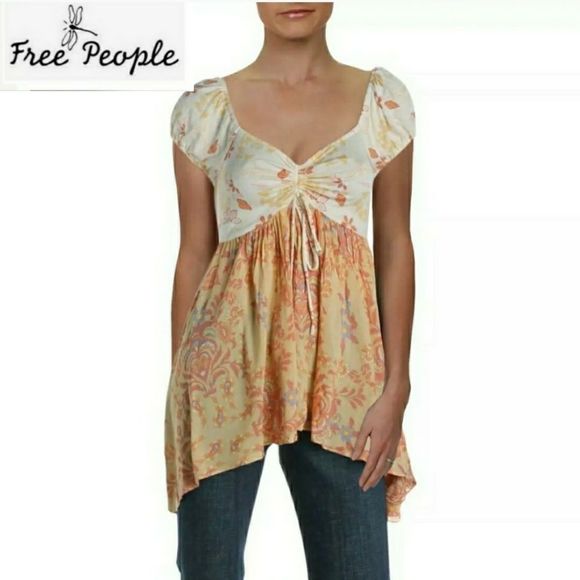 Free People Tops - 🎀Clearance🎀 NWT PEOPLE floral pullover Babydoll top Boho